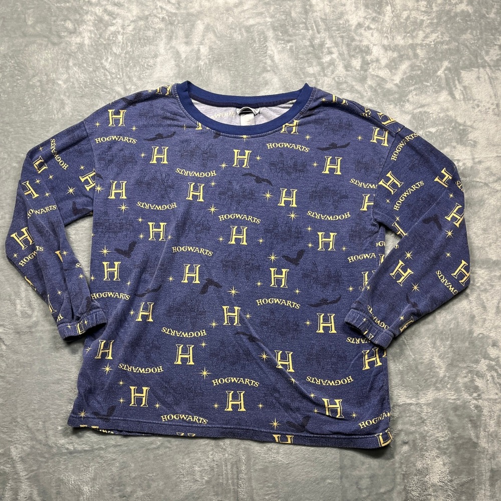Harry Potter Hogwarts Womens Pajama Top Small Blue Long Sleeve Wizarding World